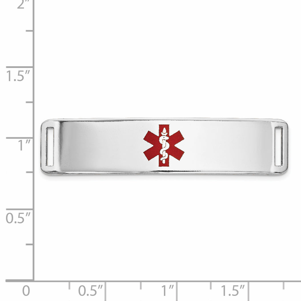 14K White Gold 39x10mm Centered Red Epoxy Enameled Medical ID Plate # 820