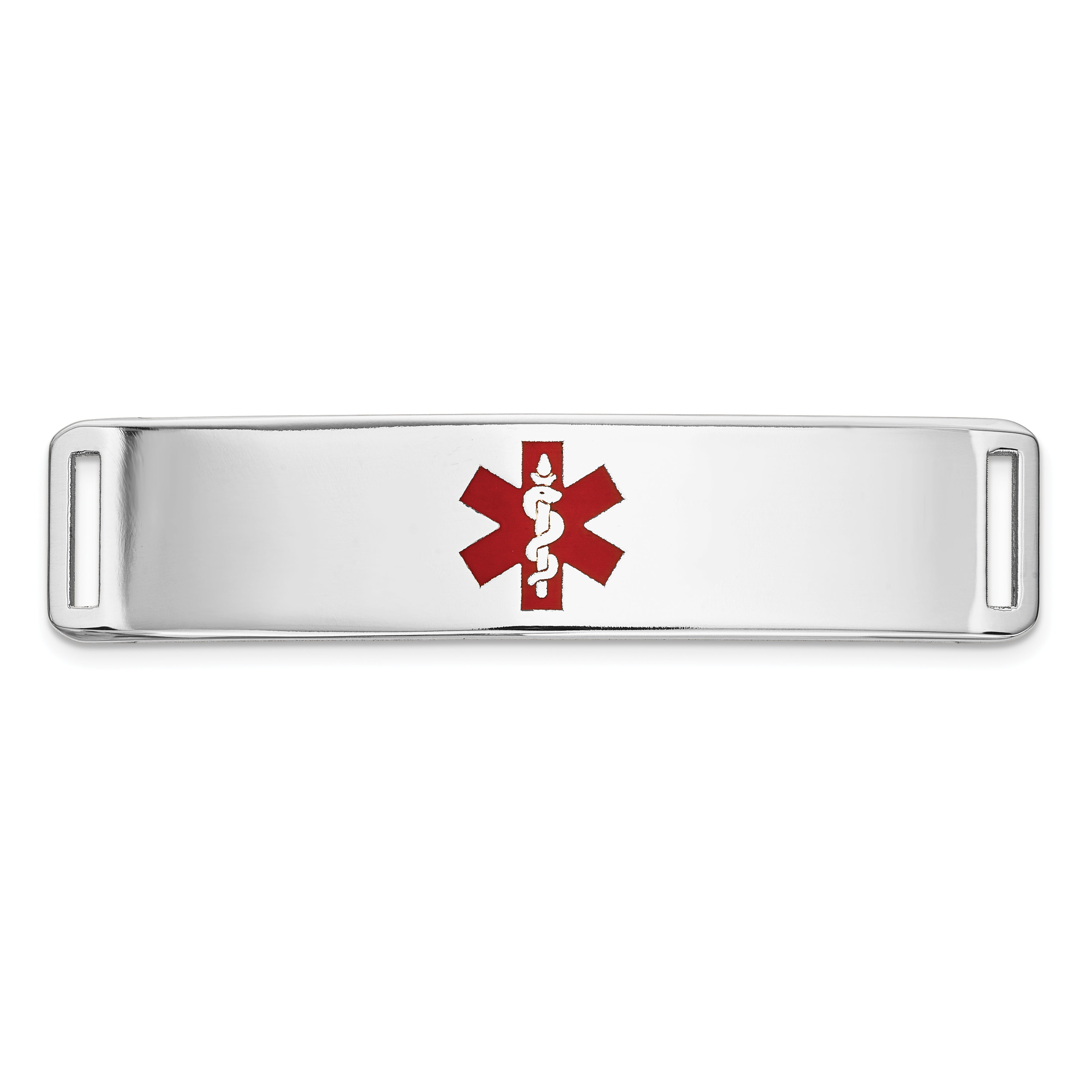 14K White Gold 39x10mm Centered Red Epoxy Enameled Medical ID Plate # 820
