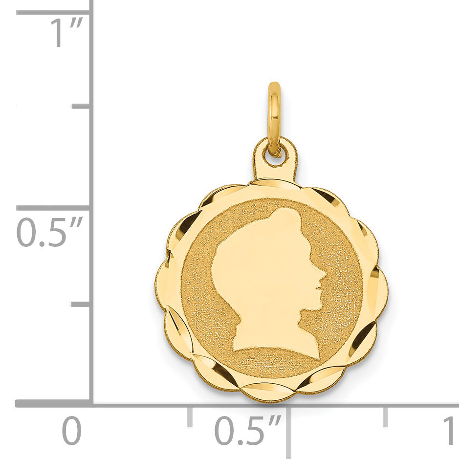 14k Boy Head on .009 Gauge Engravable Scalloped Disc Charm