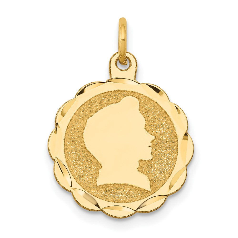 14k Boy Head on .018 Gauge Engravable Scalloped Disc Charm