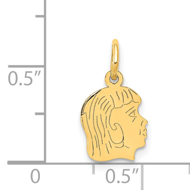 14k .011 Depth Engravable Girl Head Charm