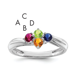 Sterling Silver Rhodium-plated Synthetic 4 Stone Mother's Ring