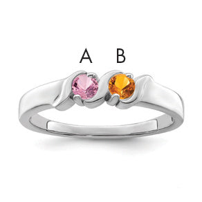 Sterling Silver Rhodium-plated Synthetic 2 Stone Mother's Ring