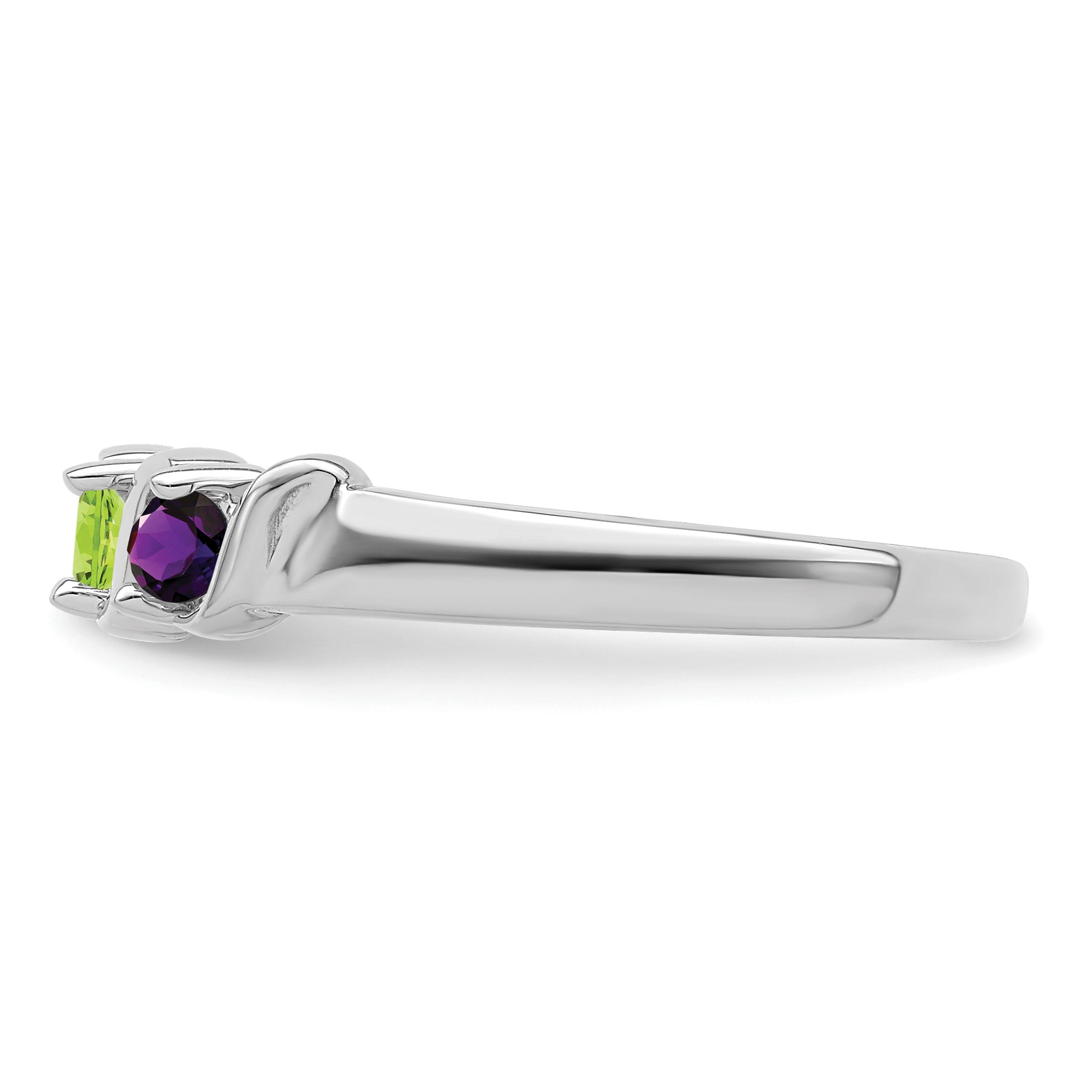 Sterling Silver Rhodium-plated Synthetic 3 Stone Mother's Ring