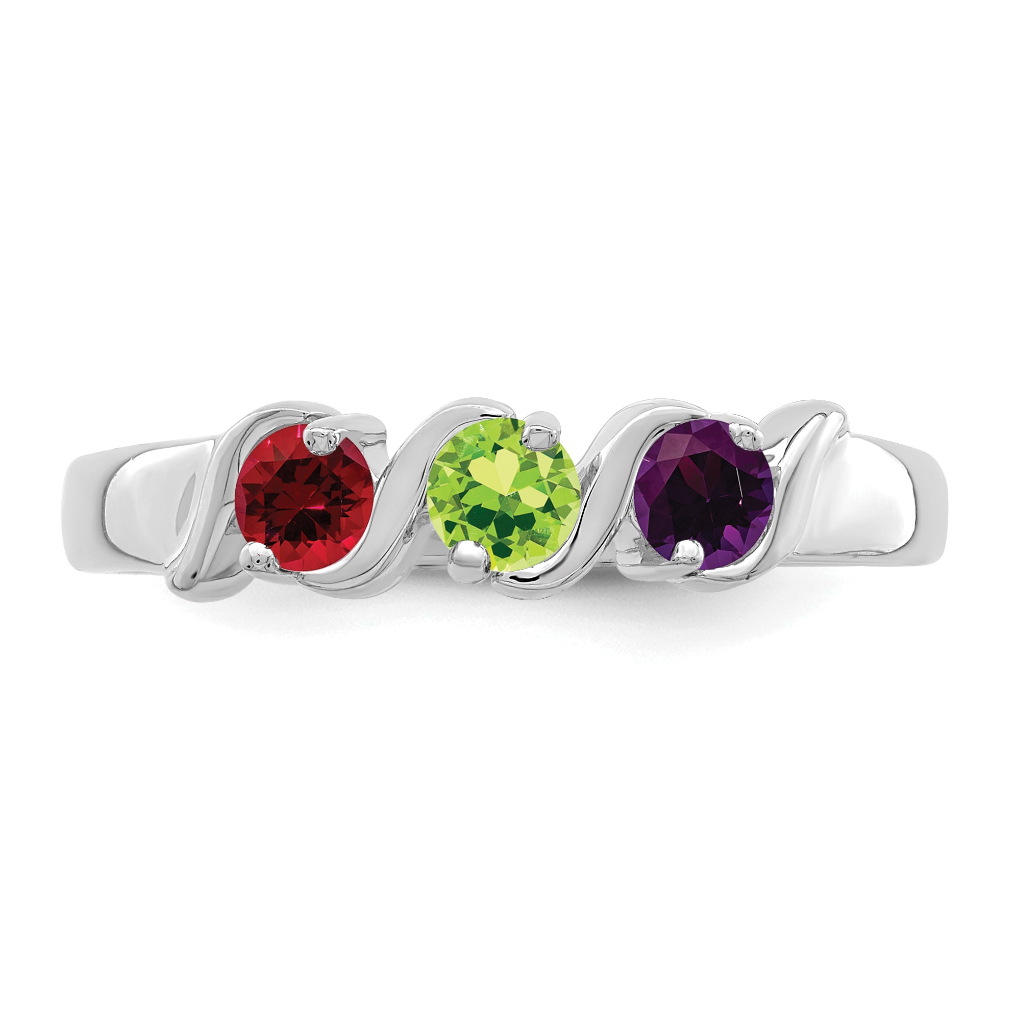 Sterling Silver Rhodium-plated Synthetic 3 Stone Mother's Ring