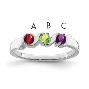 Sterling Silver Rhodium-plated Synthetic 3 Stone Mother's Ring