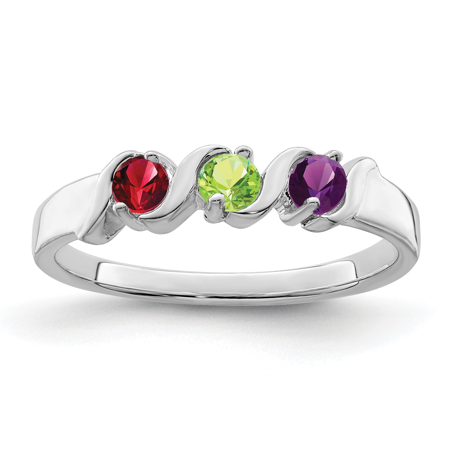 Sterling Silver Rhodium-plated Synthetic 3 Stone Mother's Ring