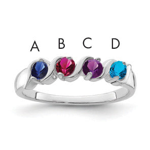 Sterling Silver Rhodium-plated Synthetic 4 Stone Mother's Ring