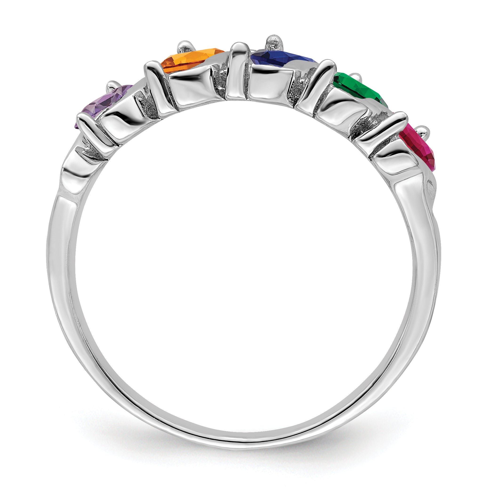 Sterling Silver Rhodium-plated Synthetic 5 Stone Mother's Ring