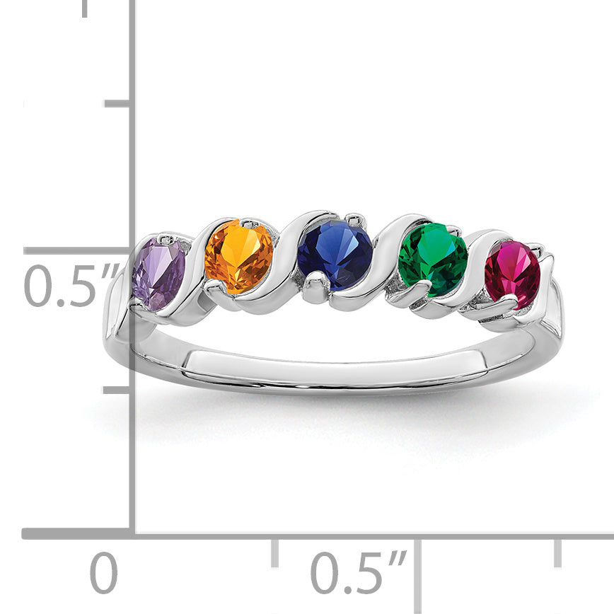 Sterling Silver Rhodium-plated Synthetic 5 Stone Mother's Ring