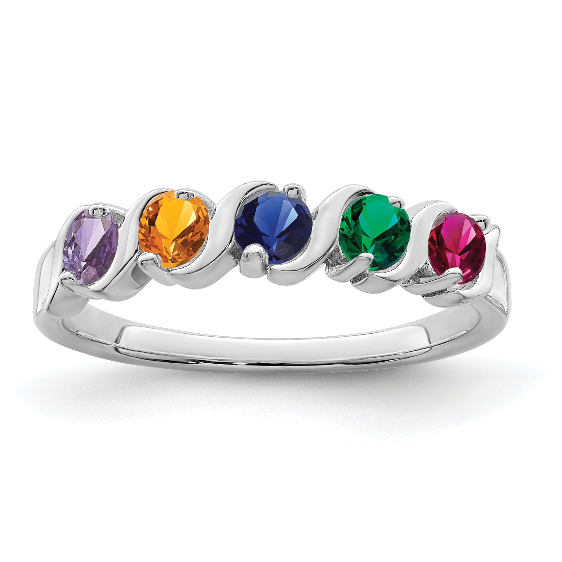 Sterling Silver Rhodium-plated Synthetic 5 Stone Mother's Ring