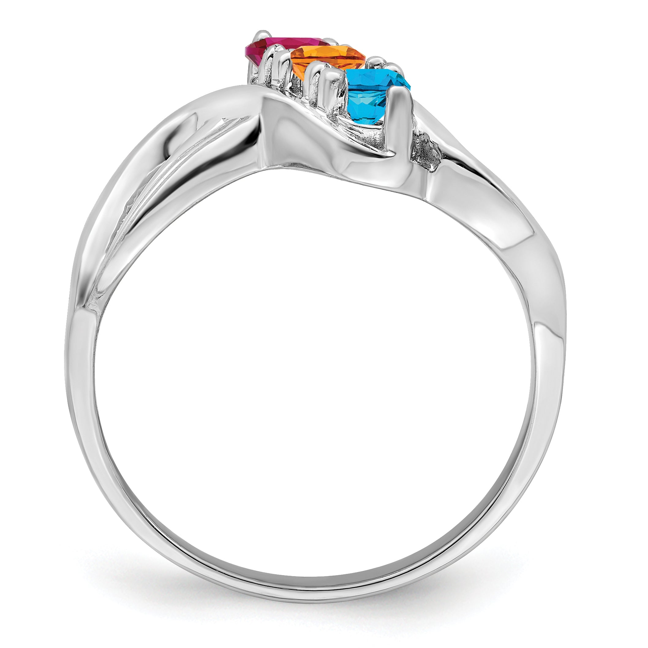Sterling Silver Rhodium-plated Synthetic 3 Stone Mother's Ring