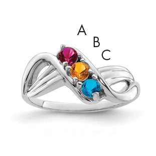 Sterling Silver Rhodium-plated Synthetic 3 Stone Mother's Ring
