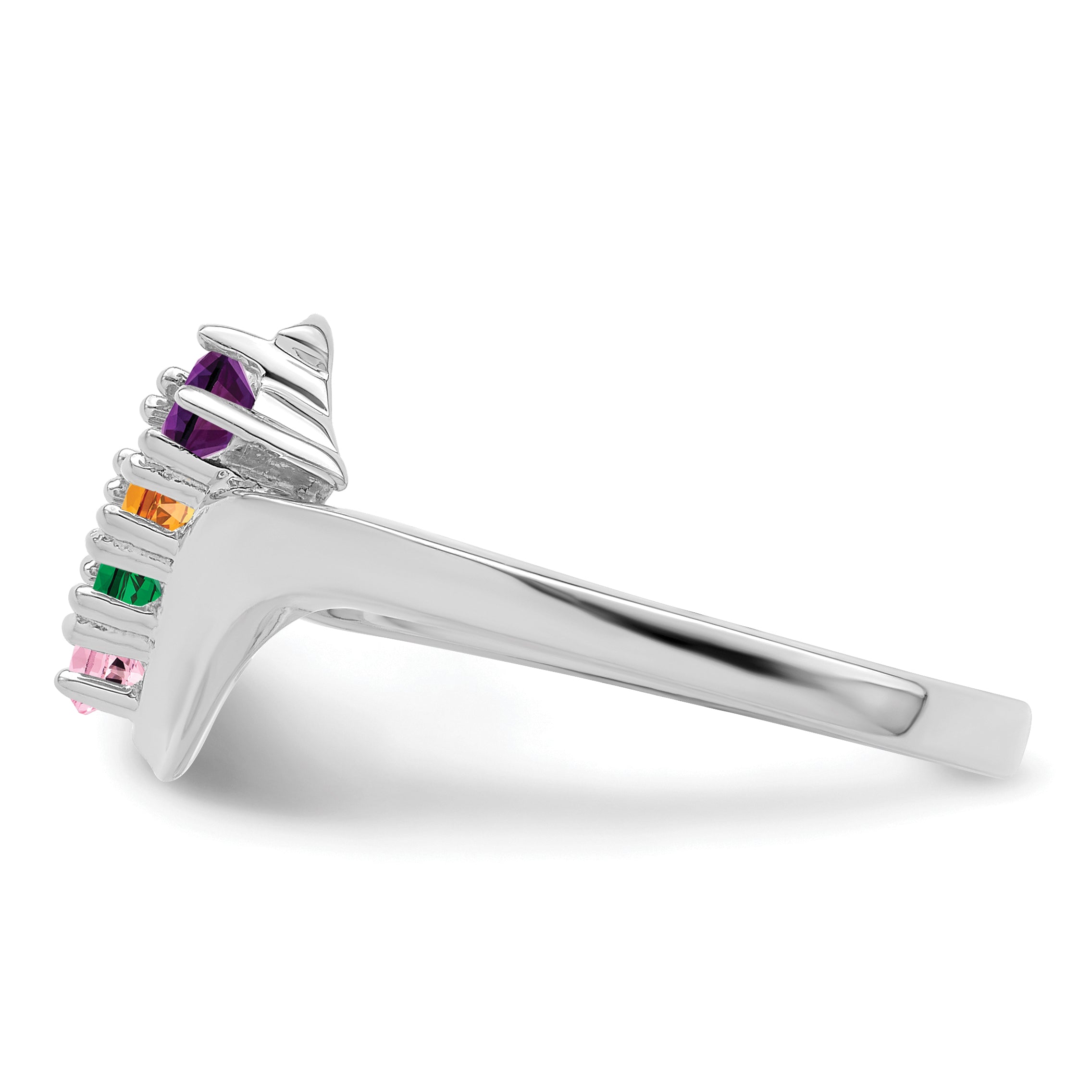 Sterling Silver Rhodium-plated Synthetic 4 Stone Mother's Ring