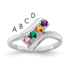 Sterling Silver Rhodium-plated Synthetic 4 Stone Mother's Ring