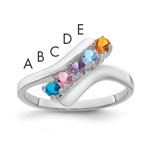 Sterling Silver Rhodium-plated Synthetic 5 Stone Mother's Ring