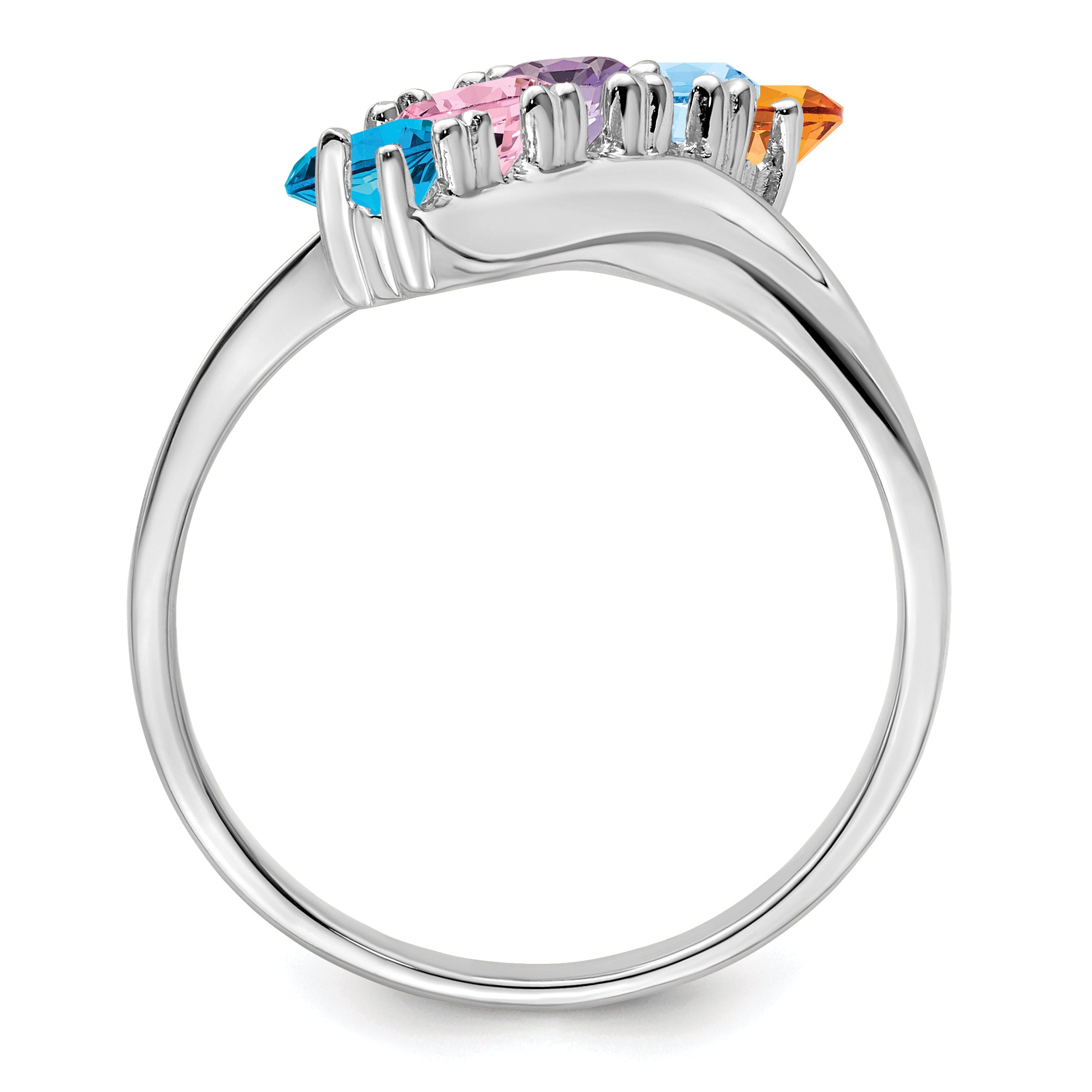 Sterling Silver Rhodium-plated Synthetic 5 Stone Mother's Ring