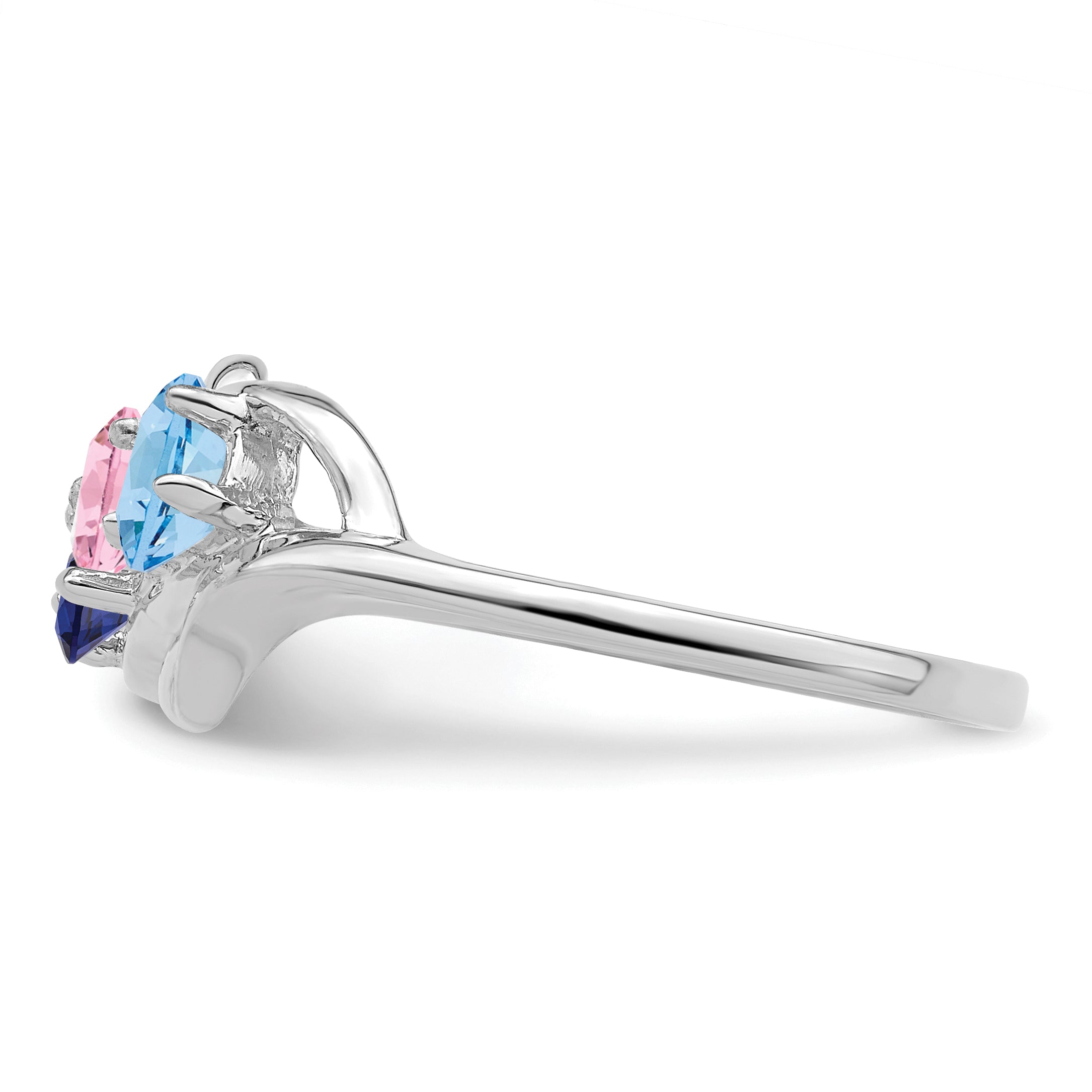 Sterling Silver Rhodium-plated Synthetic 3 Stone Mother's Ring