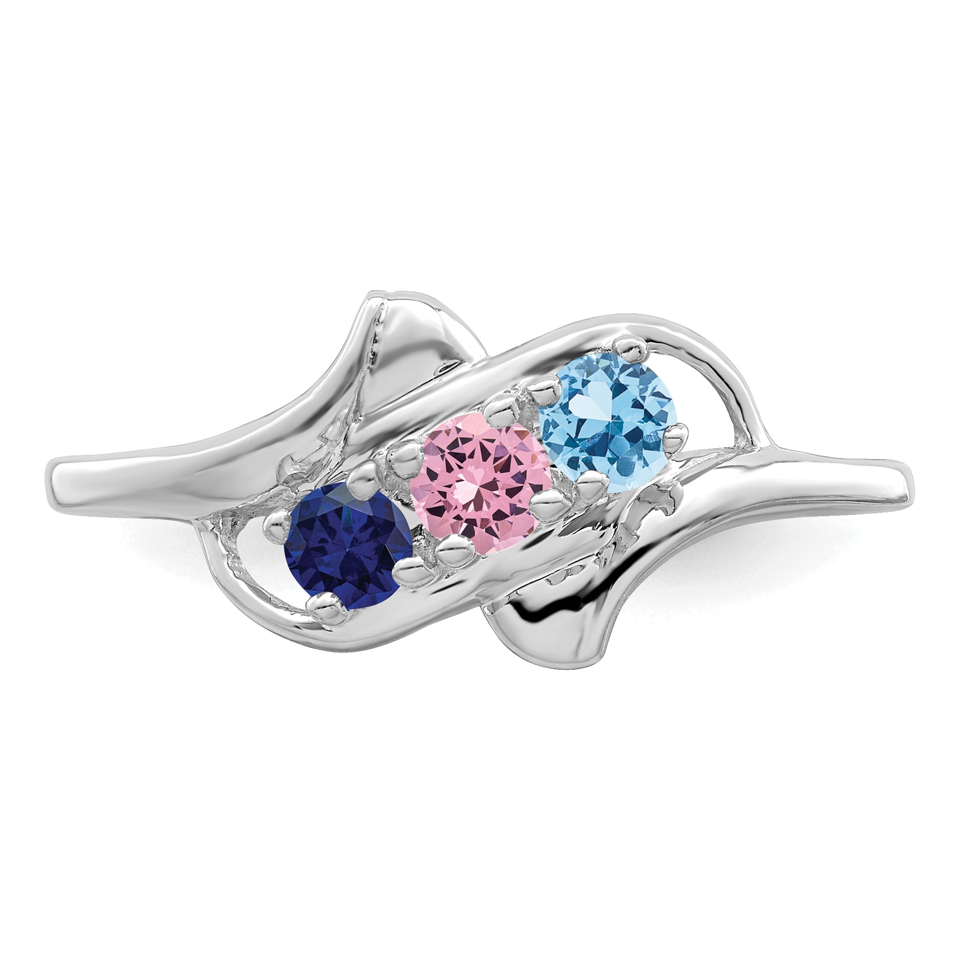 Sterling Silver Rhodium-plated Synthetic 3 Stone Mother's Ring