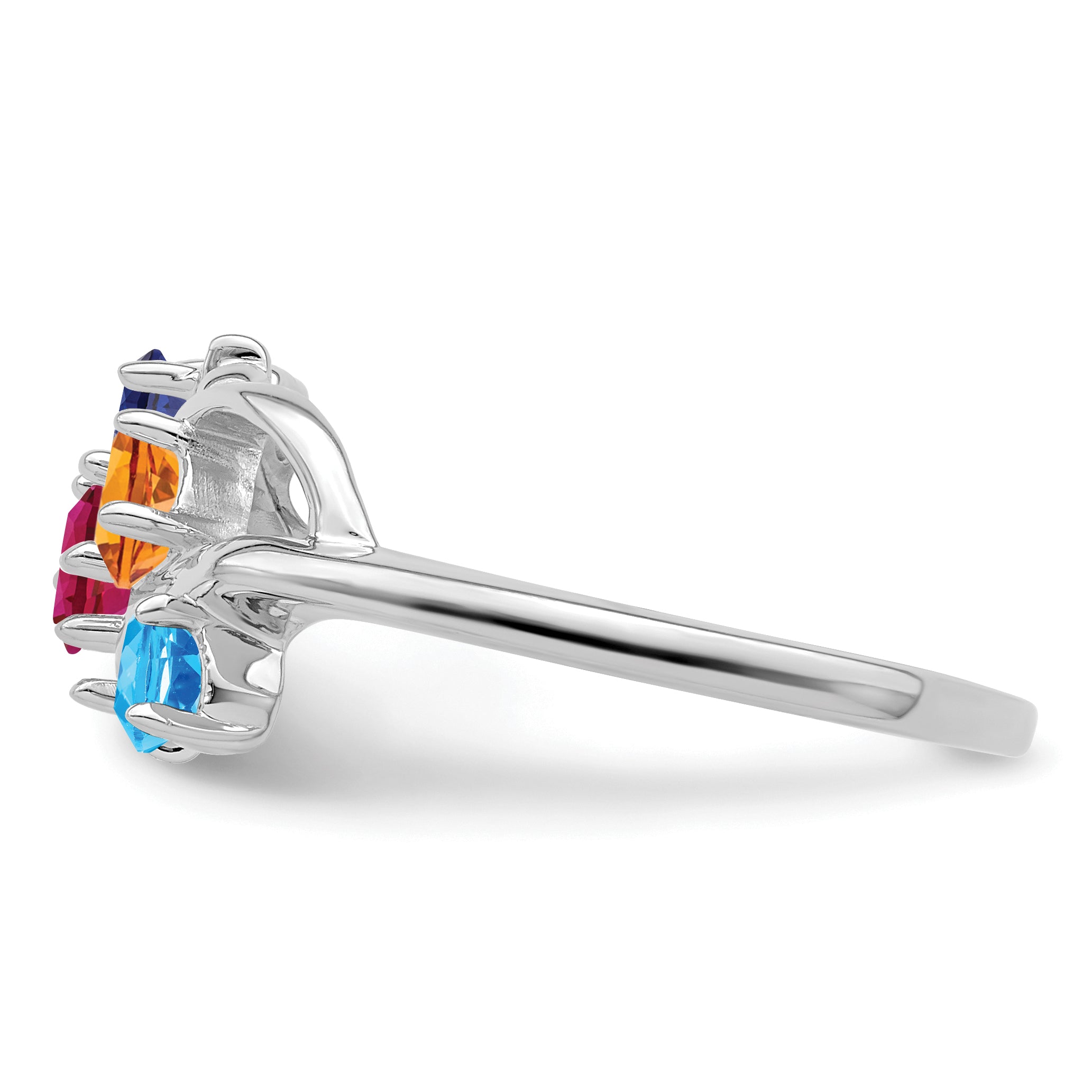 Sterling Silver Rhodium-plated Synthetic 4 Stone Mother's Ring