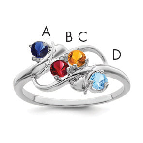 Sterling Silver Rhodium-plated Synthetic 4 Stone Mother's Ring