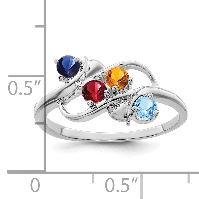 Sterling Silver Rhodium-plated Synthetic 4 Stone Mother's Ring
