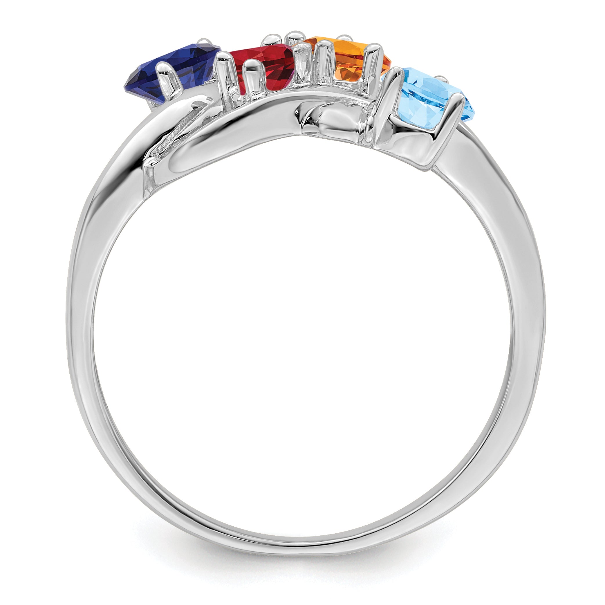Sterling Silver Rhodium-plated Synthetic 4 Stone Mother's Ring
