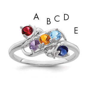 Sterling Silver Rhodium-plated Synthetic 5 Stone Mother's Ring