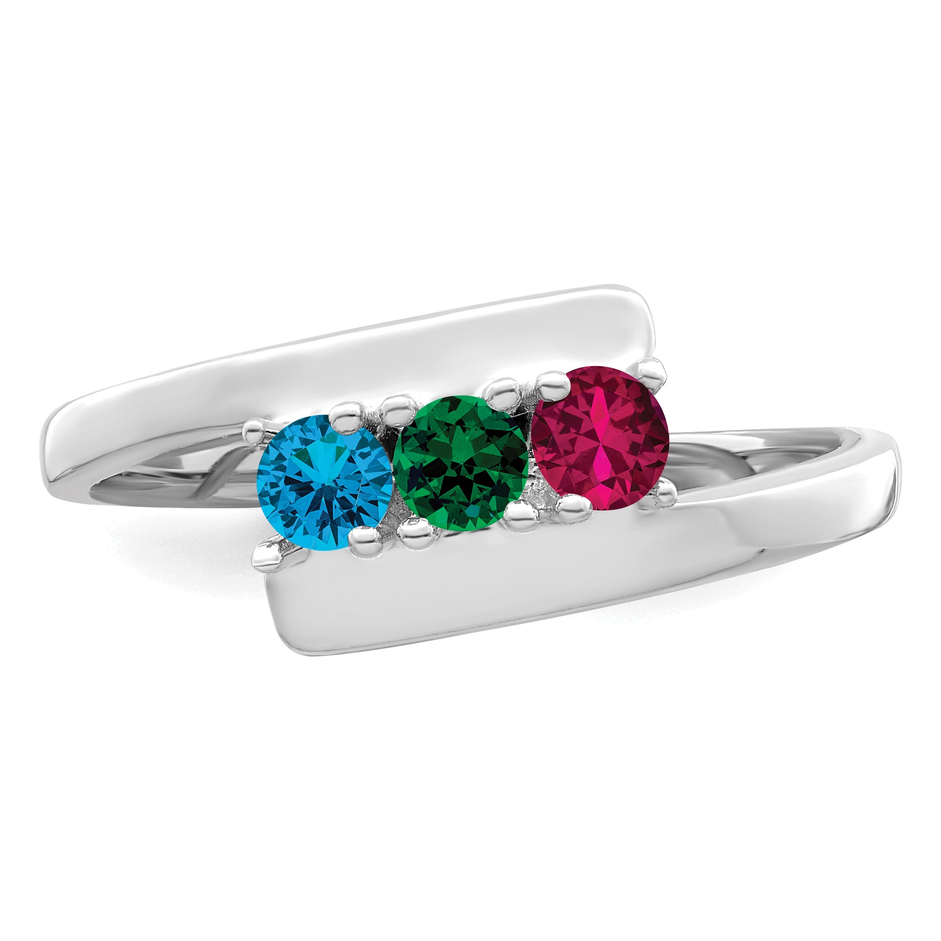 Sterling Silver Rhodium-plated Synthetic 3 Stone Mother's Ring