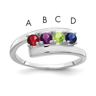 Sterling Silver Rhodium-plated Synthetic 4 Stone Mother's Ring