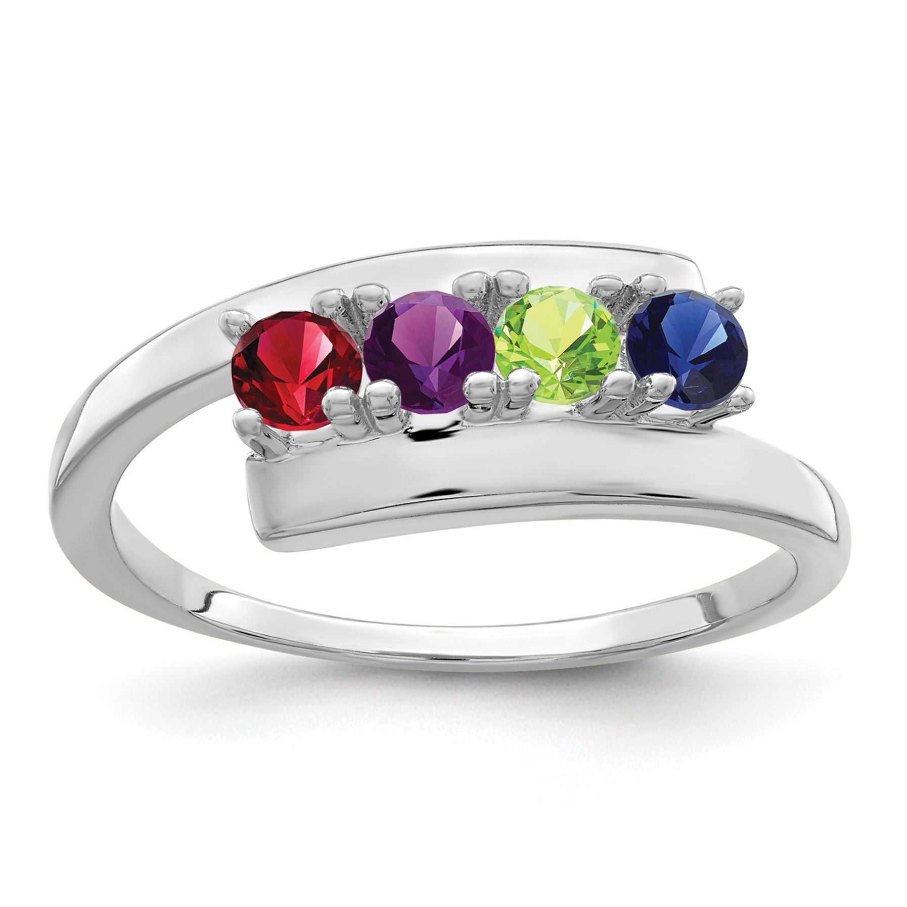 Sterling Silver Rhodium-plated Synthetic 4 Stone Mother's Ring