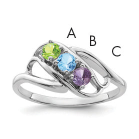 Sterling Silver Rhodium-plated Synthetic 3 Stone Mother's Ring