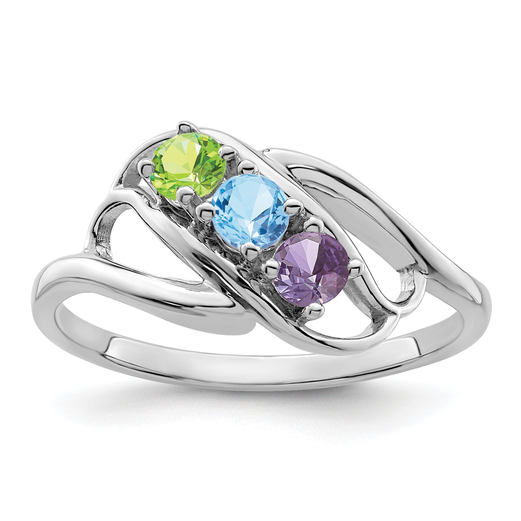 Sterling Silver Rhodium-plated Synthetic 3 Stone Mother's Ring