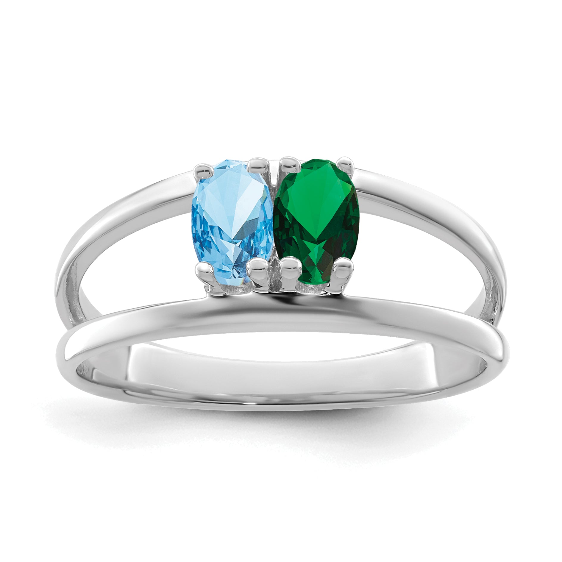Sterling Silver Rhodium-plated Synthetic 2 Stone Mother's Ring