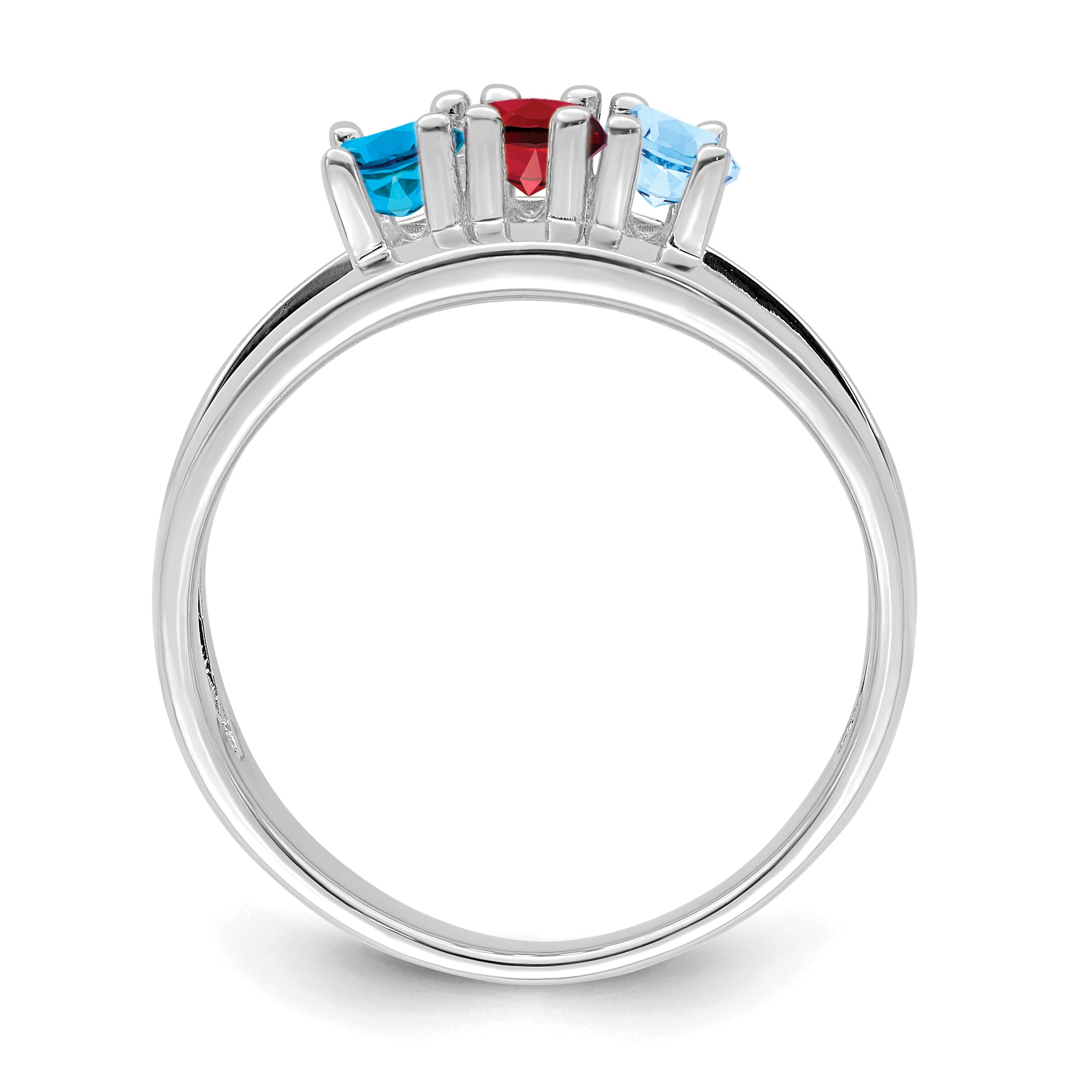 Sterling Silver Rhodium-plated Synthetic 3 Stone Mother's Ring