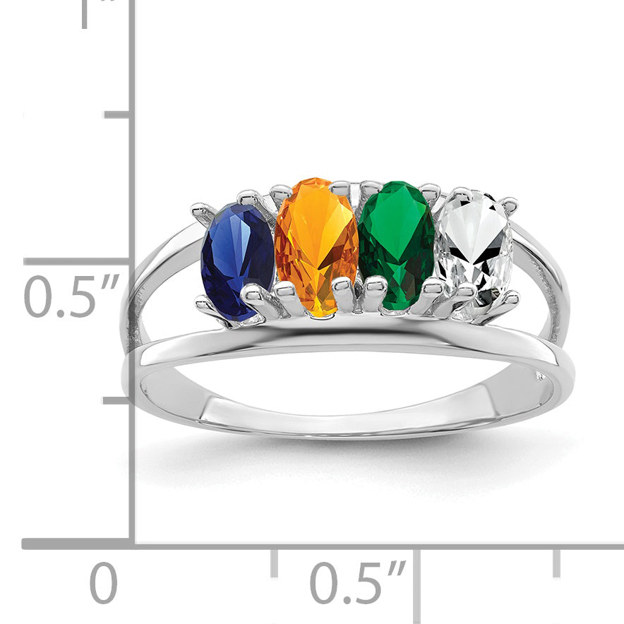 Sterling Silver Rhodium-plated Synthetic 4 Stone Mother's Ring