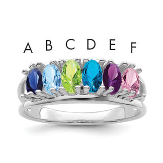 Sterling Silver Rhodium-plated Synthetic 6 Stone Mother's Ring