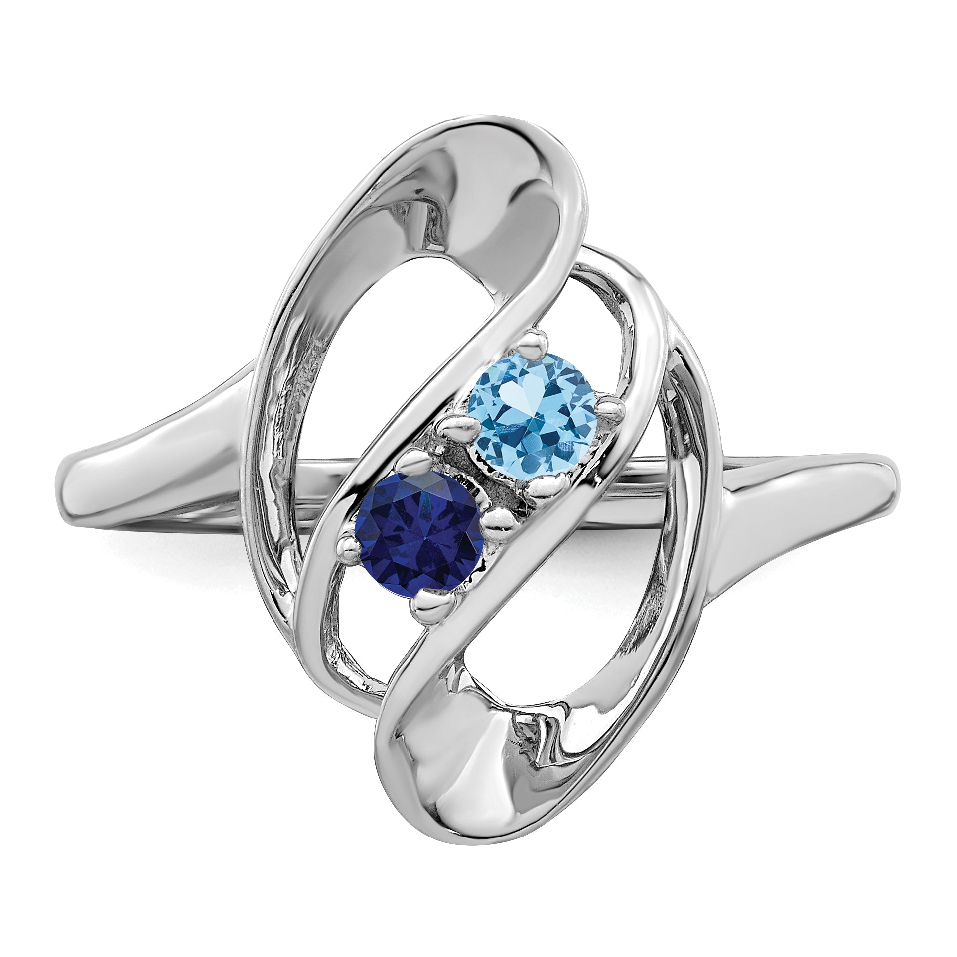 Sterling Silver Rhodium-plated Synthetic 2 Stone Mother's Ring