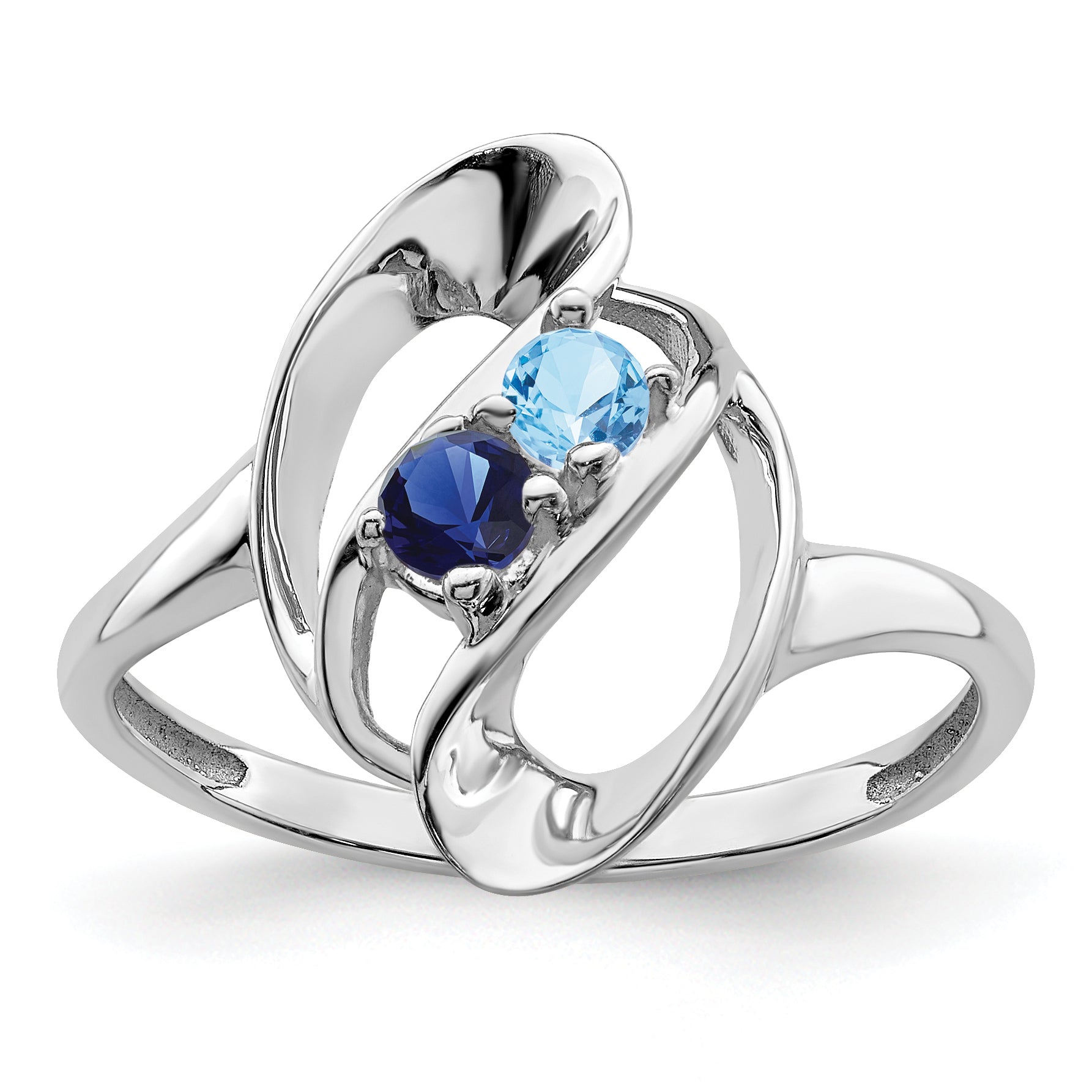 Sterling Silver Rhodium-plated Synthetic 2 Stone Mother's Ring