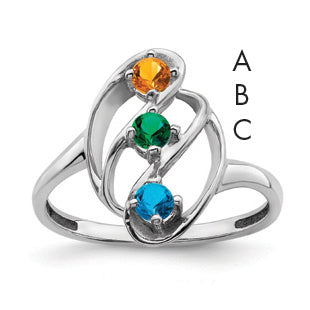 Sterling Silver Rhodium-plated Synthetic 3 Stone Mother's Ring
