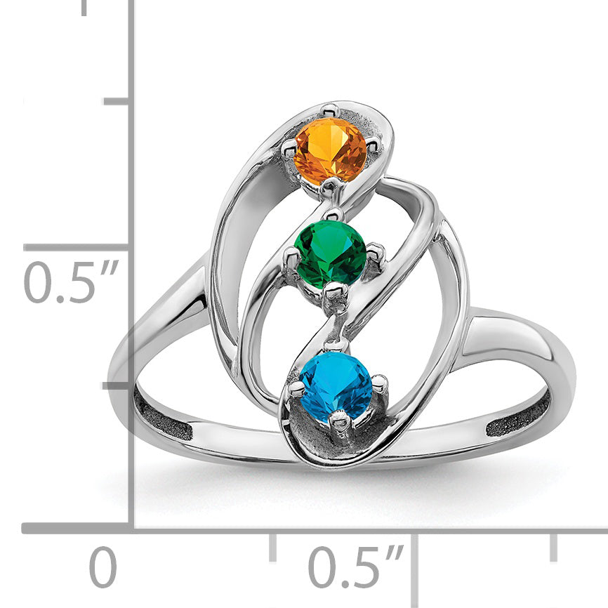 Sterling Silver Rhodium-plated Synthetic 3 Stone Mother's Ring