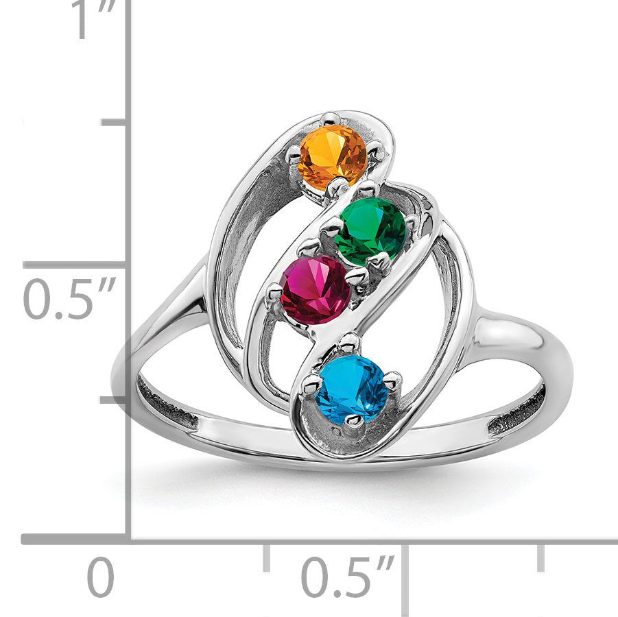 Sterling Silver Rhodium-plated Synthetic 4 Stone Mother's Ring