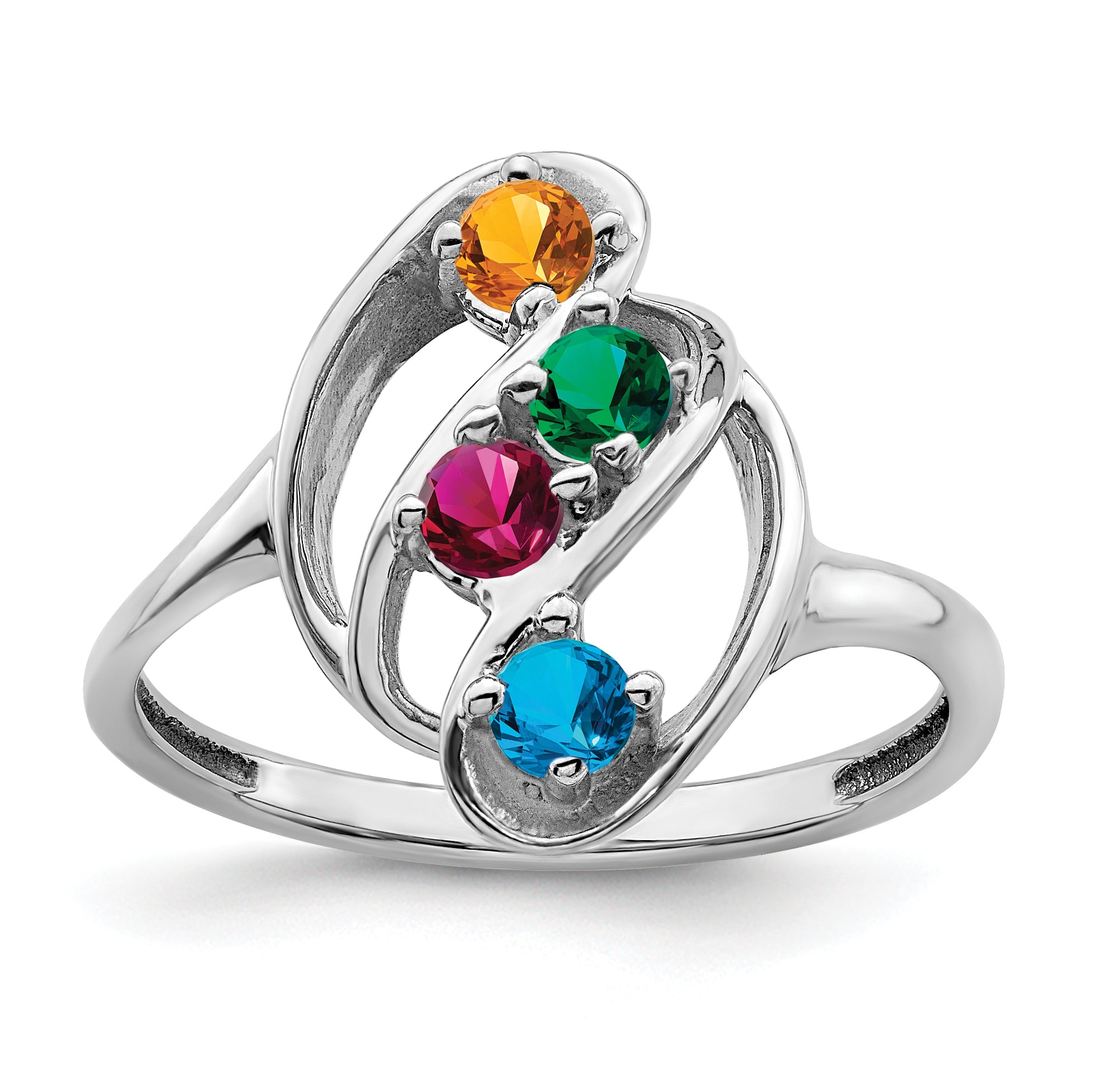 Sterling Silver Rhodium-plated Synthetic 4 Stone Mother's Ring