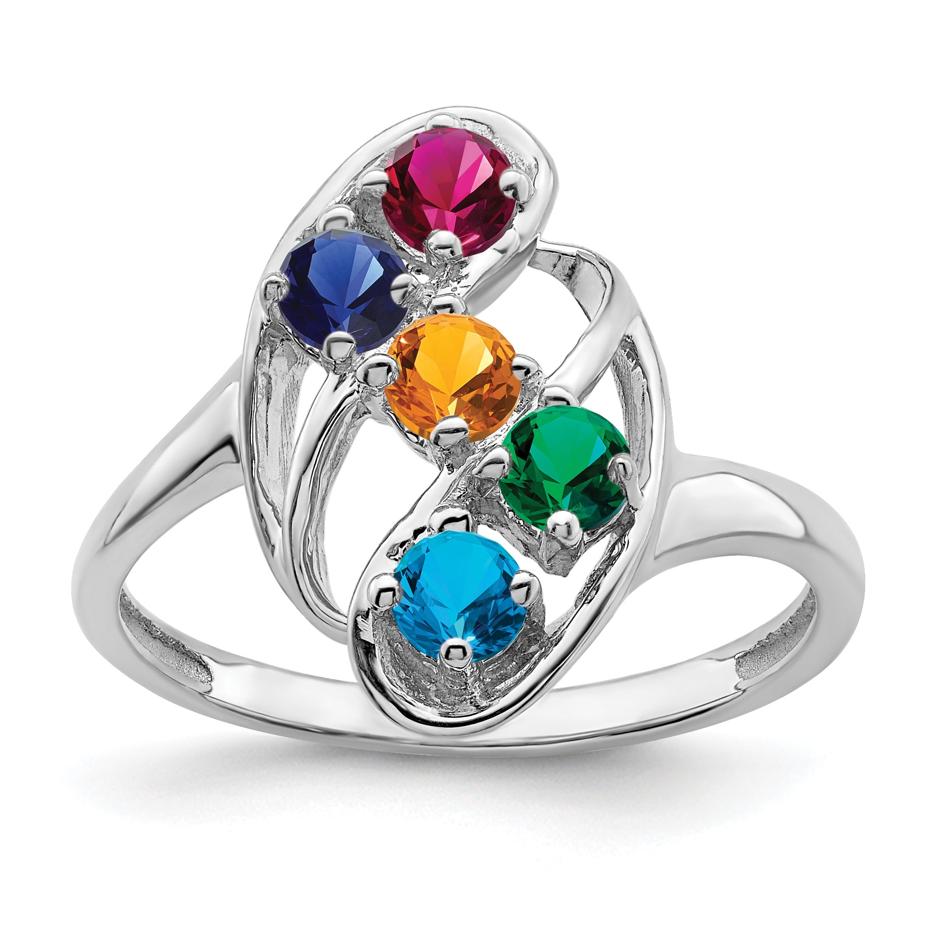 Sterling Silver Rhodium-plated Synthetic 5 Stone Mother's Ring