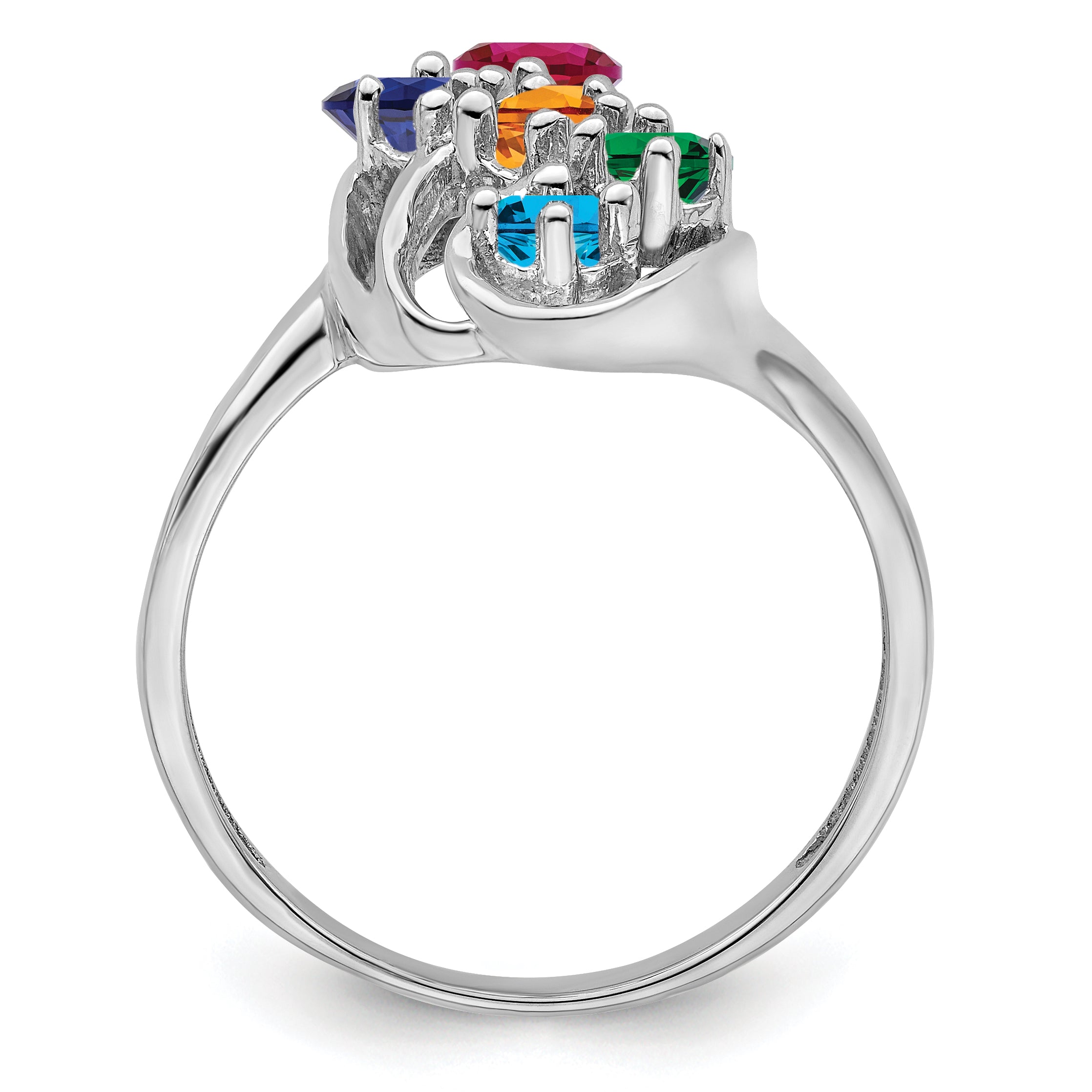 Sterling Silver Rhodium-plated Synthetic 5 Stone Mother's Ring