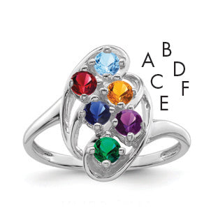 Sterling Silver Rhodium-plated Synthetic 6 Stone Mother's Ring