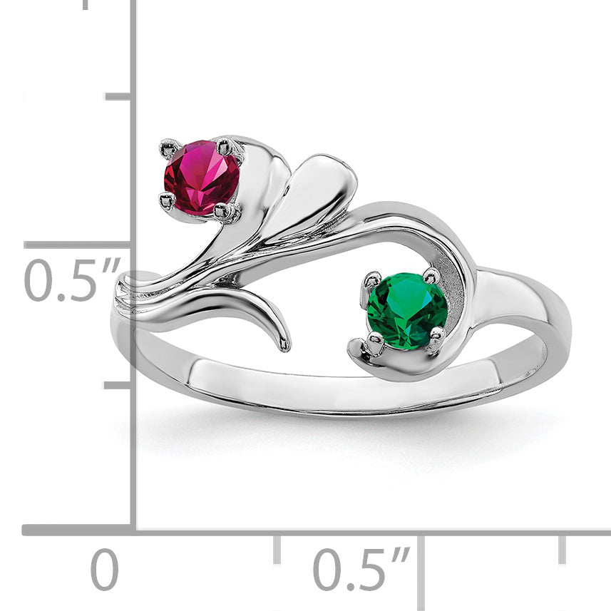 Sterling Silver Rhodium-plated Synthetic 2 Stone Mother's Ring
