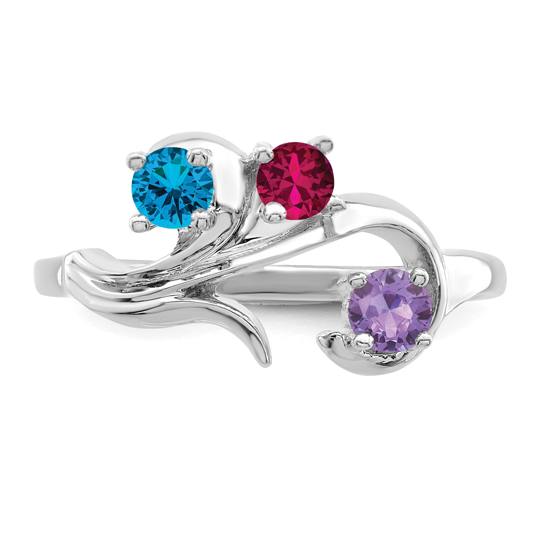 Sterling Silver Rhodium-plated Synthetic 3 Stone Mother's Ring