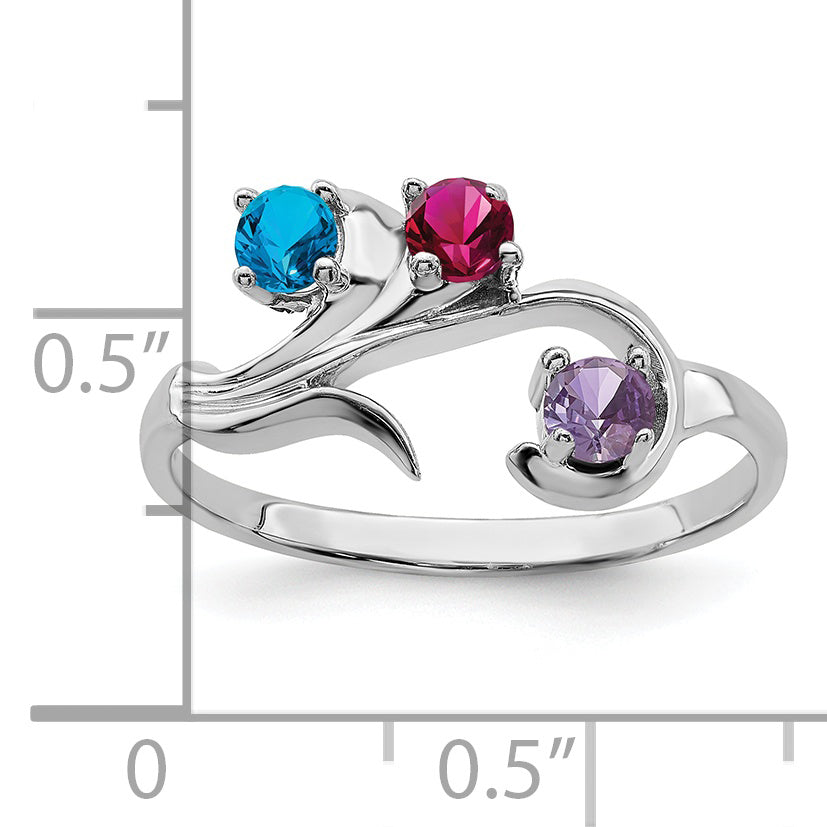 Sterling Silver Rhodium-plated Synthetic 3 Stone Mother's Ring