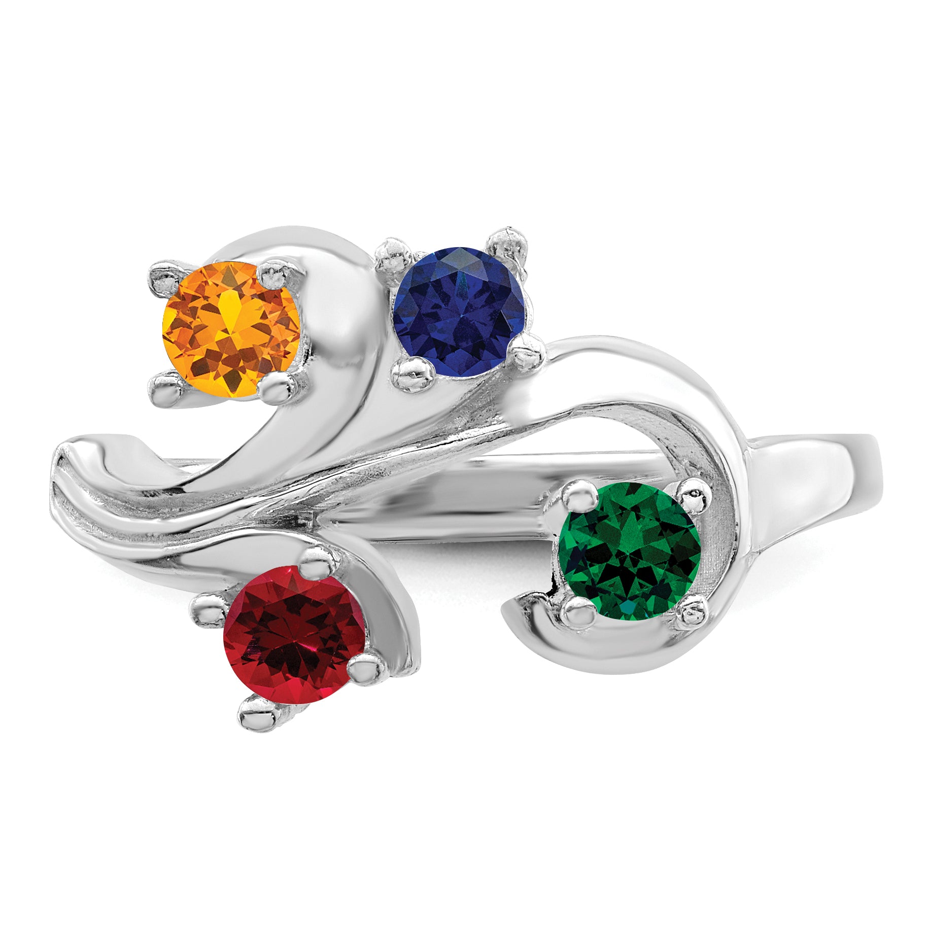 Sterling Silver Rhodium-plated Synthetic 4 Stone Mother's Ring